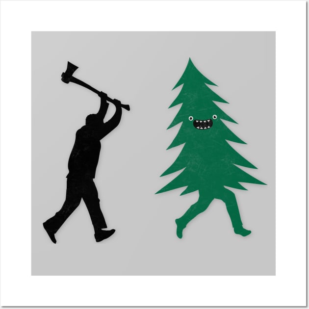 Funny Christmas Tree Hunted by lumberjack (Funny Humor) Wall Art by badbugs